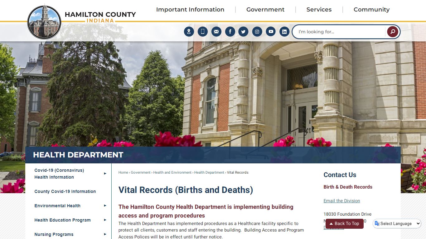 Vital Records (Births and Deaths) | Hamilton County, IN
