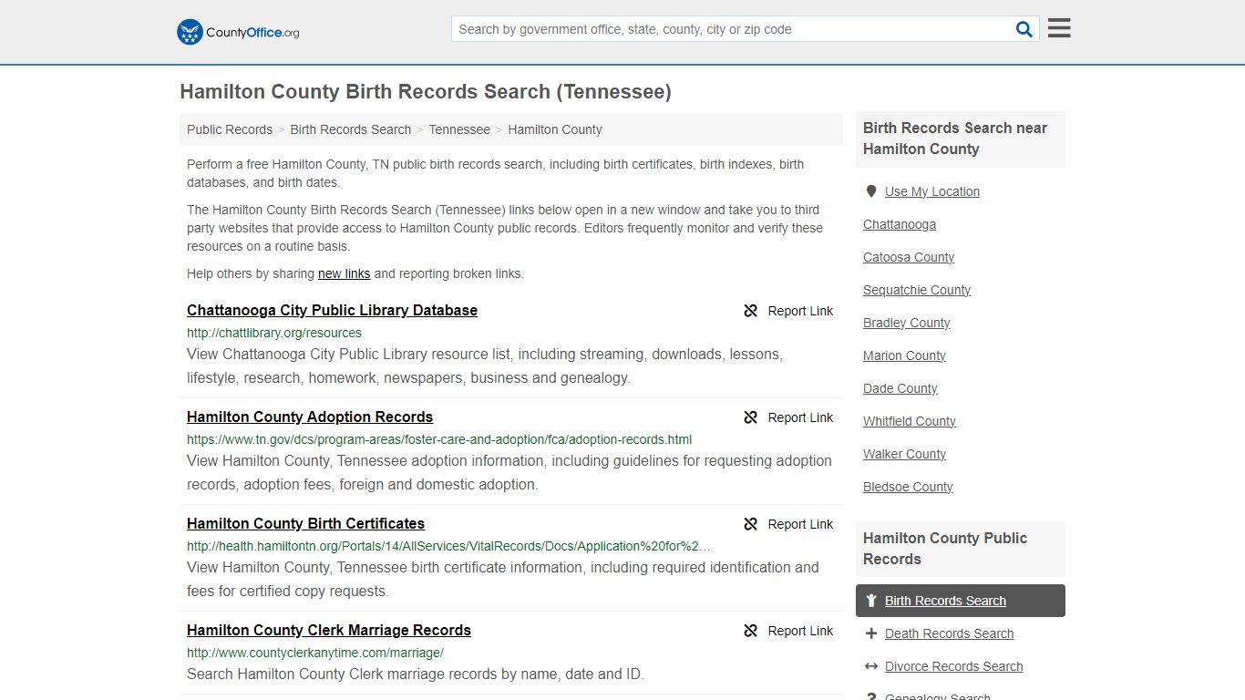 Hamilton County Birth Records Search (Tennessee) - County Office