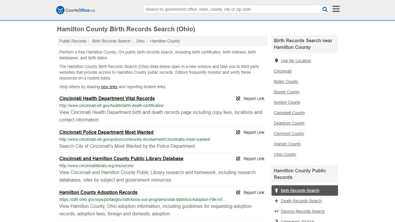 Hamilton County Birth Records Search (Ohio) - County Office